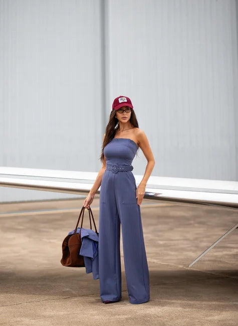DOT Strapless Pleated Jumpsuit
