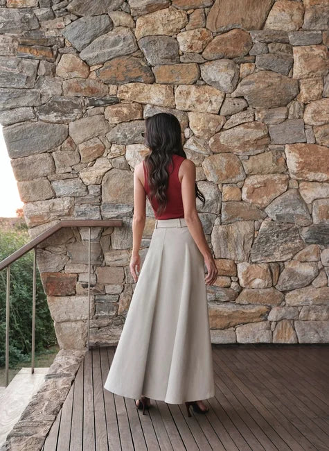 DOT Long Skirt with Zipper & Belt