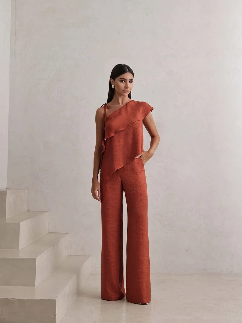 DOT Asymmetrical Blouse Set
