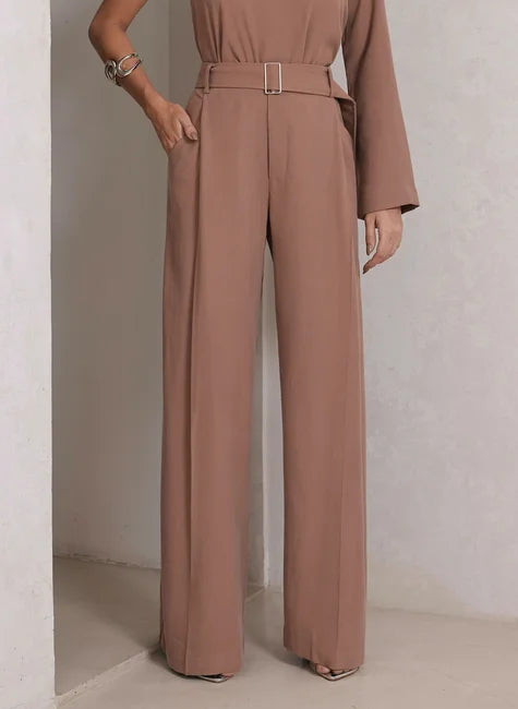 DOT One-Shoulder Blouse & Wide-Leg Pants Set