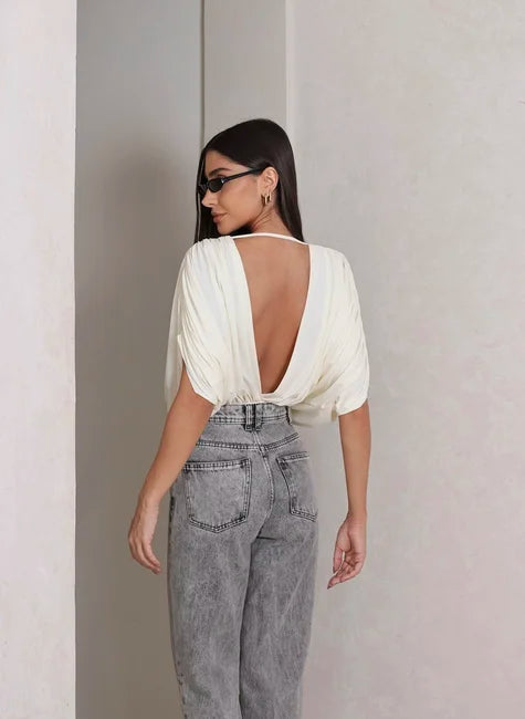 DOT Gathered Sleeve Wrap Bodysuit