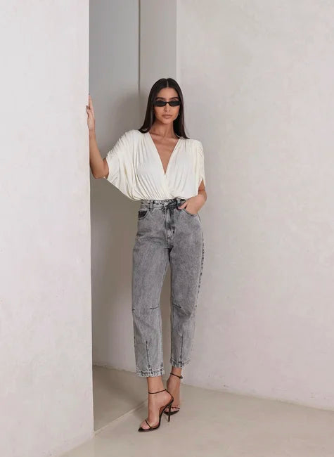 DOT Gathered Sleeve Wrap Bodysuit