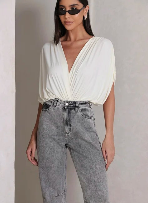 DOT Gathered Sleeve Wrap Bodysuit