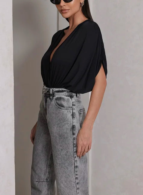 DOT Gathered Sleeve Wrap Bodysuit