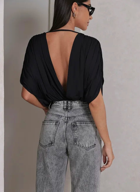 DOT Gathered Sleeve Wrap Bodysuit