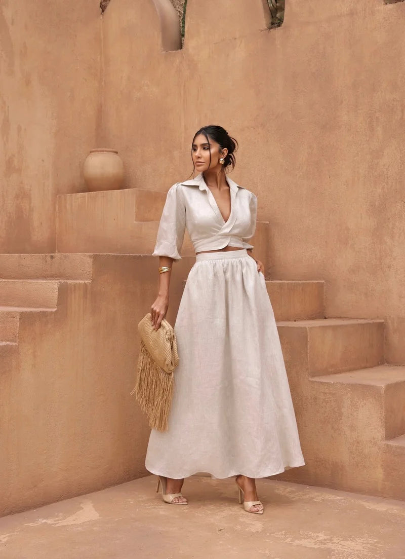 DOT Pure Linen Skirt Set