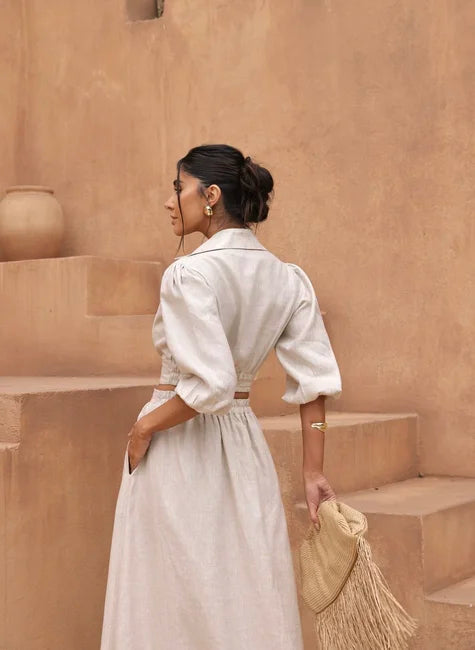 DOT Pure Linen Skirt Set