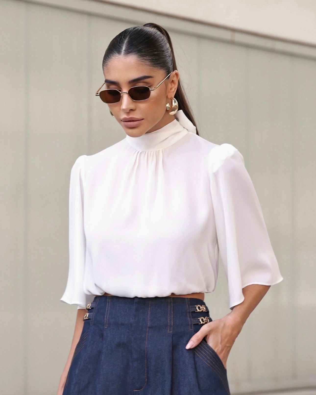 DOT Elastic-Hem Blouse