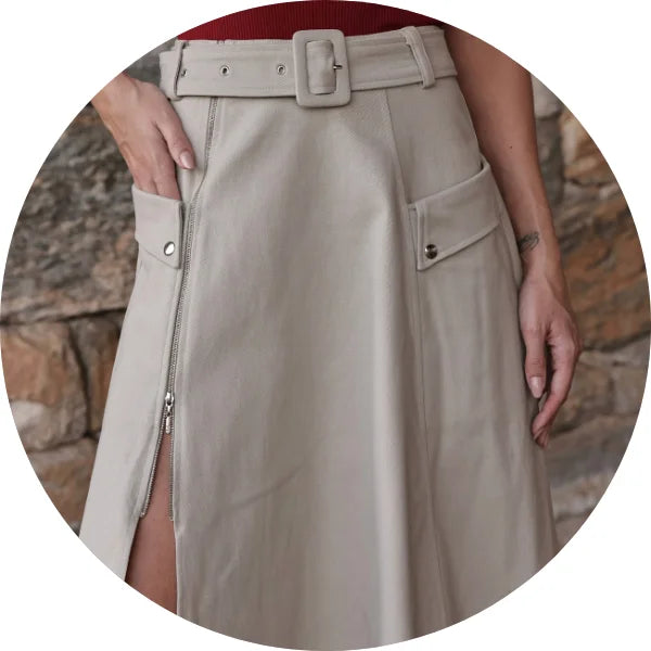 DOT Long Skirt with Zipper & Belt