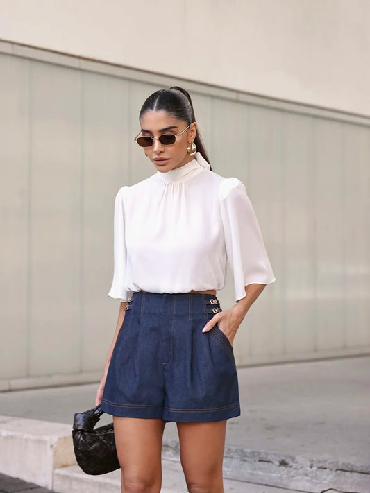 DOT Twill Shorts with Side Buckles