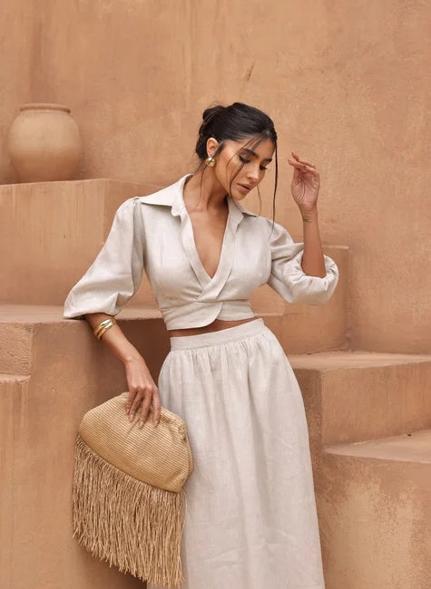 DOT Pure Linen Skirt Set